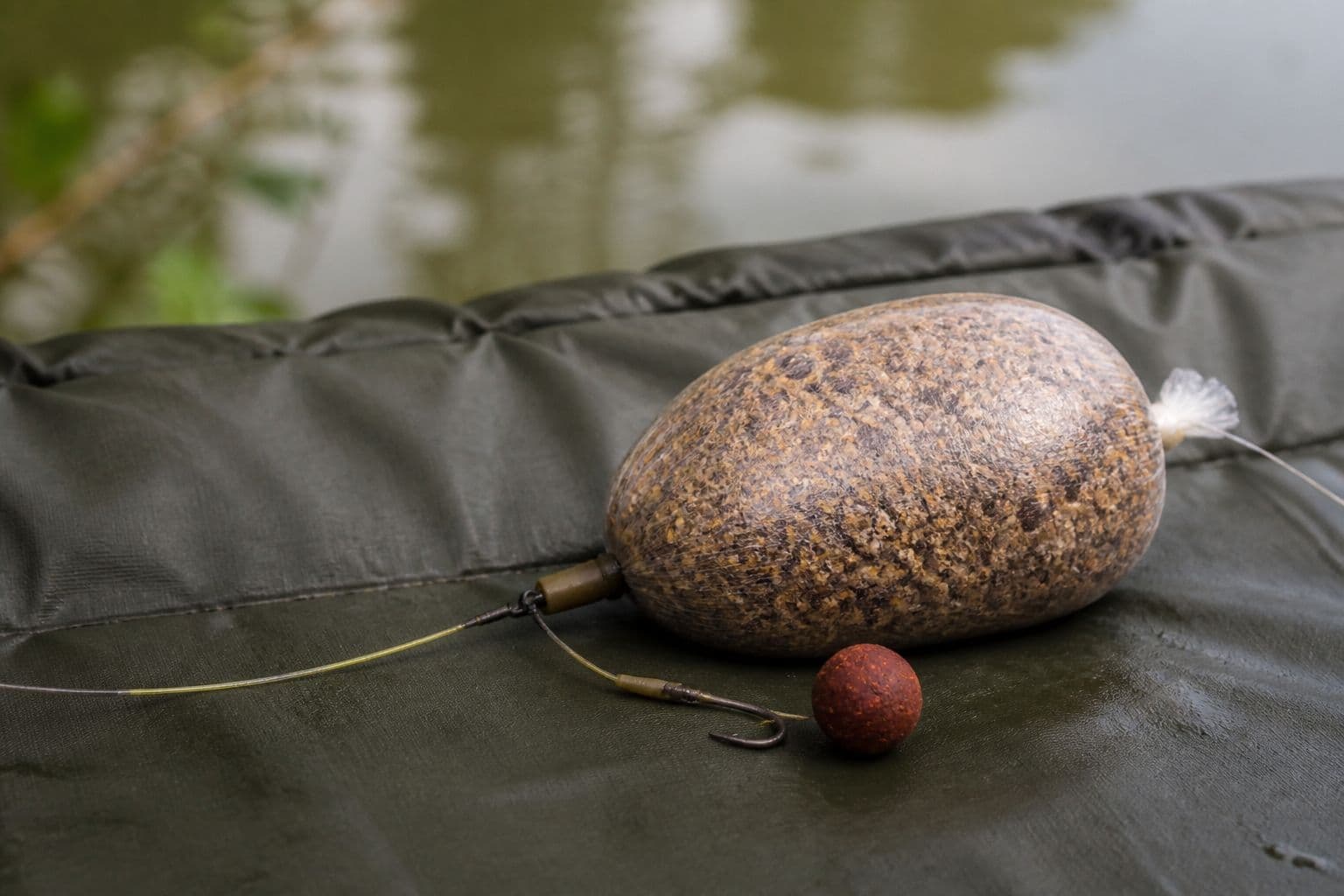 A solid PVA bag of pellet and crumb — a trap presentation that does not commit a swim
